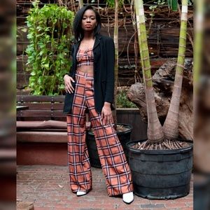 Nasty Gal Plaid Hair Day Crop Top and Wide Leg Set